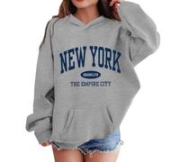 Generisch Felpa con cappuccio per bambini e ragazze, a maniche lunghe, casual, con nome della città, stampa a lettere, vestibilità comoda, in morbido pile, per bambini e ragazzi, grigio., 9-10 Jahre