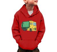 Generisch Felpa con cappuccio per ragazzi e bambine con motivo camioncino a maniche lunghe, con cappuccio, per bambini piccoli, invernale, camicia calda, maglione, top, 3-14 anni, nero, Colore: rosso