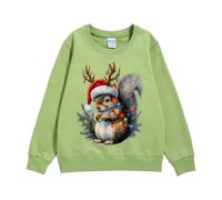 Generisch Felpa con cappuccio per ragazzi Felpa a maniche lunghe con stampa scoiattolo natale per bambini pullover bambini 146, verde, 4-5 Jahre