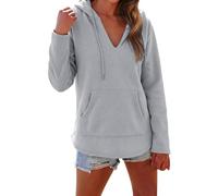 Generisch Felpa con cappuccio per taglie forti, da donna, oversize, a maniche lunghe, con tasche, morbida, accogliente, calda, per autunno e inverno, casual, per il tempo libero, Colore cenere chiaro