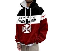 Generisch Felpa con cappuccio per uomo, con cappuccio e felpe in stile tedesco con stampa 3D, comoda felpa casual streetwear, per primavera, inverno, Colore: rosso, L