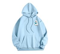 Generisch Felpa con cappuccio stampata, a maniche lunghe, girocollo, casual, da donna, per tutti i giorni, sport, Celeste., M