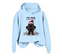 Generisch Felpa con cappuccio stampata, casual da donna, con stampa spessa e calda, con collo alto, Azzurro, S
