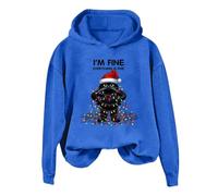 Generisch Felpa con cappuccio stampata, casual da donna, con stampa spessa e calda, con collo alto, Blu, XXL