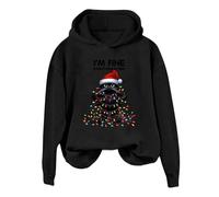 Generisch Felpa con cappuccio stampata, casual da donna, con stampa spessa e calda, con collo alto, Nero , M