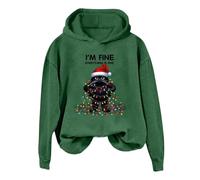 Generisch Felpa con cappuccio stampata, casual da donna, con stampa spessa e calda, con collo alto, Verde scuro, L