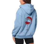 Generisch Felpa con cappuccio stampata con cerniera, maniche lunghe per una moda casual con pratica tasca frontale e cordino regolabile come compagno versatile in ogni stagione, Azzurro, L