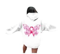 Generisch Felpa con cappuccio stampata da donna per il mese di coscienza del cancro al seno Hentai, bianco, 3XL