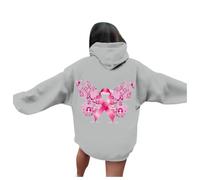 Generisch Felpa con cappuccio stampata da donna per il mese di coscienza del cancro al seno Hentai, grigio., XL