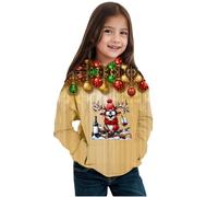 Generisch Felpa con cappuccio stampata da ragazza a maniche lunghe, maglione per vacanze invernali, abbigliamento festivo, fodera in pile, abbigliamento morbido per il tempo libero, cachi, 2-3 Anni