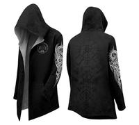 Generisch Felpa con cappuccio vichingo, da uomo, con stampa 3D, Odin, mito, primavera, autunno, medievale, per cosplay, personalità, motociclista, cardigan, giacca a tema, giacca, 01 nero, 4XL