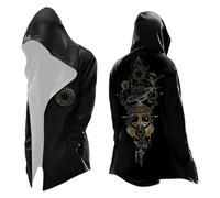 Generisch Felpa con cappuccio vichingo, da uomo, con stampa 3D, Odin, mito, primavera, autunno, medievale, per cosplay, personalità, motociclista, cardigan, giacca a tema, giacca, 02 nero, XXL
