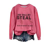 Generisch Felpa con stampa retrò baseball, "Du sollst nicht ruhlen, a meno che tu non colpisca il lancio" Oversized Jumper, rosa intenso, M