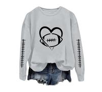 Generisch Felpa da calcio divertente donna stampa grafica domenica casual manica lunga girocollo autunno maglione rosso donna, grigio chiaro., M