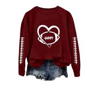 Generisch Felpa da calcio divertente donna stampa grafica domenica casual manica lunga girocollo autunno maglione rosso donna, Vino, S