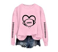 Generisch Felpa da calcio divertente donna stampa grafica domenica casual manica lunga girocollo autunno maglione rosso donna, Colore: rosa., S