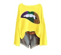 Generisch Felpa da donna a maniche lunghe con scollo rotondo, morbida e confortevole, per tutti i giorni, per un abbigliamento elegante e casual, giallo., M