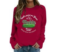 Generisch Felpa da donna a maniche lunghe, scollo rotondo, divertente stampa domenica, look casual, Colore: rosso, XXL