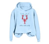 Generisch Felpa da donna alla moda, con cappuccio, design grafico, per il giorno dell'inverno, comodo maglione quotidiano da donna, Azzurro, S