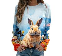 Generisch Felpa da donna alla moda con design pasquale girocollo come maglione a maniche lunghe per sciolto, Celeste., M