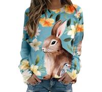 Generisch Felpa da donna alla moda con design pasquale girocollo come maglione a maniche lunghe per sciolto, Blu, M