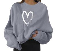 Generisch Felpa da donna alla moda con isolamento termico, a maniche lunghe, girocollo, stampa d'amore, adatta per l'inverno, per giornate fredde, maglione versatile abbinabile, grigio., L