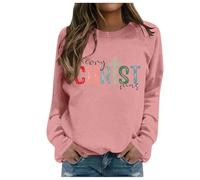 Generisch Felpa da donna alla moda invernale con design natalizio come comodo scollo rotondo, per una moda casual, abbigliamento quotidiano confortevole nella stagione fredda, Colore: rosa., S