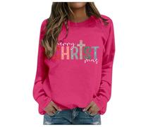 Generisch Felpa da donna alla moda invernale con design natalizio come comodo scollo rotondo, per una moda casual, abbigliamento quotidiano confortevole nella stagione fredda, rosa intenso, XXL