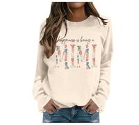 Generisch Felpa da donna alla moda invernale con stampa natalizia, elegante scollo rotondo, per una moda casual, abbigliamento quotidiano confortevole per la stagione fredda, beige., S