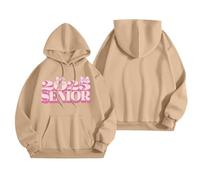 Generisch Felpa da donna casual alla moda, a maniche lunghe, 2025, con numeri stampati, design per uno streetwear moderno, cachi, S