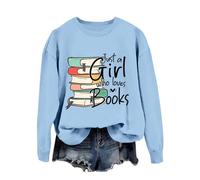 Generisch Felpa da donna, casual, alla moda, Librarian is Just A Girl Who Books, casual, a maniche lunghe, senza jogging, Celeste., XL