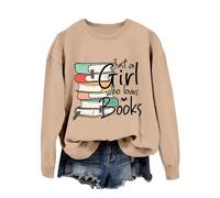 Generisch Felpa da donna, casual, alla moda, Librarian is Just A Girl Who Books, casual, a maniche lunghe, senza jogging, cachi, L