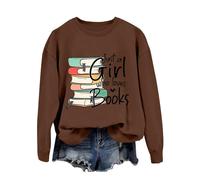 Generisch Felpa da donna, casual, alla moda, Librarian is Just A Girl Who Books, casual, a maniche lunghe, senza jogging, marrone, L