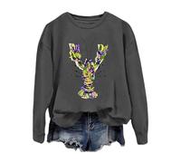 Generisch Felpa da donna casual Carnival Loose con cappuccio a maniche lunghe con stampa a lettere e scollo rotondo, in pile, colore nero, grigio scuro, XXL