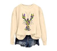 Generisch Felpa da donna casual Carnival Loose con cappuccio a maniche lunghe con stampa a lettere e scollo rotondo, in pile, colore nero, Giallo chiaro, XL