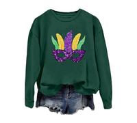 Generisch Felpa da donna, casual, carnival, tinta unita, a maniche lunghe, con stampa a girocollo, con cappuccio, verde, M