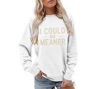 Generisch Felpa da donna, casual, con stampa, oversize, vintage, larga, senza cappuccio, scollo rotondo, a maniche lunghe, sportiva, per autunno e inverno, bianco, S