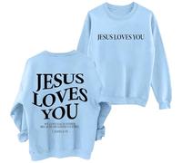 Generisch Felpa da donna casual senza maniche lunghe con stampa a lettera, per il tempo libero, l'inverno, le attività all'aria aperta (Light Blue, L)