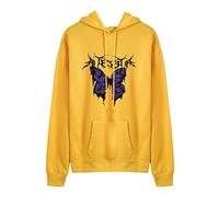 Generisch Felpa da donna, casual, tinta unita, con cappuccio, a maniche lunghe, vestibilità larga, Y2K, con motivo a angeli, con stampa a farfalla, Harajuku, autunno e inverno, O giallo, XL