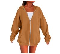 Generisch Felpa da donna con cappuccio, con cappuccio, da donna, con cerniera, a maniche lunghe, con cappuccio, giacca sportiva college 2025, marrone, xxl
