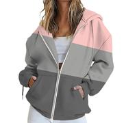Generisch Felpa da donna con cappuccio, con cappuccio, oversize, per le mezze stagioni, con cappuccio, a maniche lunghe, per lo sport, con chiusura lampo, da donna, antivento, per ciclisti, Rosa-e, S