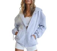 Generisch Felpa da donna con cappuccio, con cerniera, oversize, con cappuccio, casual, con cappuccio, per adolescenti, ragazza Y2K Clothes, A# grigio, XXL