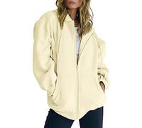 Generisch Felpa da donna con cappuccio, corta, oversize, cachi, XL