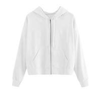 Generisch Felpa da donna con cappuccio, cropped, con cappuccio, da donna, colore bianco, con cappuccio, leggera, senza pancia, calda, per il tempo libero, in cotone, bianco, s