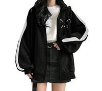Generisch Felpa da donna con cappuccio da donna, con zip, oversize, basic, con cappuccio e ragazza baggy, felpa da uomo, Nero , L
