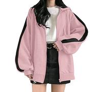 Generisch Felpa da donna con cappuccio e zip up oversize basic con cappuccio e ragazza baggy, Colore: rosa., L