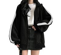 Generisch Felpa da donna con cappuccio e zip up oversize basic con cappuccio e ragazza baggy, Nero , L