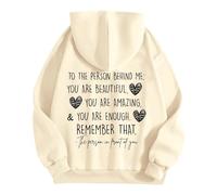 Generisch Felpa da donna con cappuccio "Enough" di Dear Person Behind Remember that Mental Health, morbida felpa con messaggio incoraggiante per la cura di sé nella vita quotidiana, beige., L
