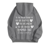 Generisch Felpa da donna con cappuccio "Enough" di Dear Person Behind Remember that Mental Health, morbida felpa con messaggio incoraggiante per la cura di sé nella vita quotidiana, grigio scuro, XXL