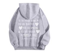Generisch Felpa da donna con cappuccio "Enough" di Dear Person Behind Remember that Mental Health, morbida felpa con messaggio incoraggiante per la cura di sé nella vita quotidiana, grigio chiaro